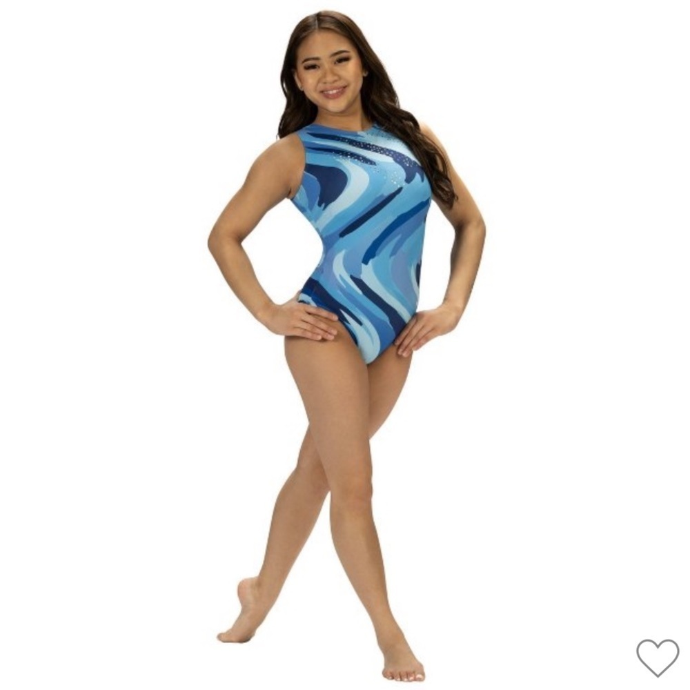 GK x Suni Lee Blue Cool Breeze Sleeveless leotard CXS NEW